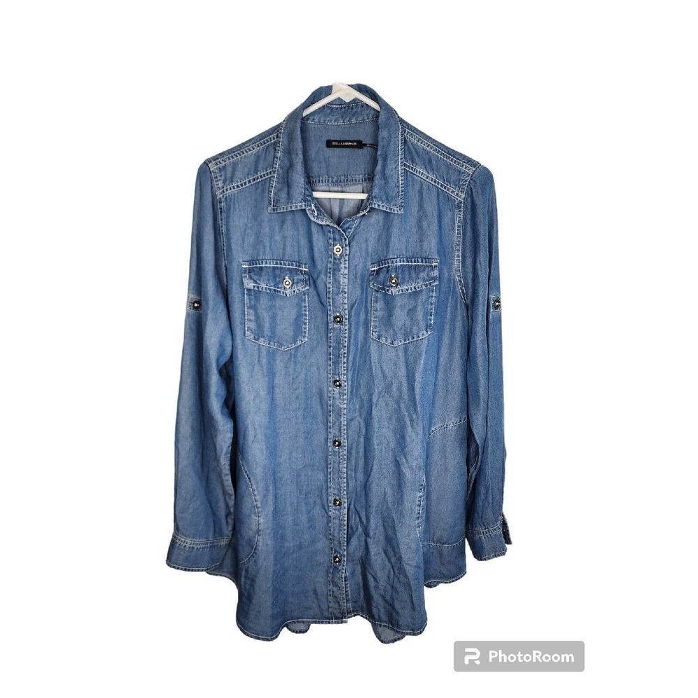 Stella Carakasi Washed Indigo Tunic Shirt Button Front Lightweight Tencel M - Picture 2 of 9